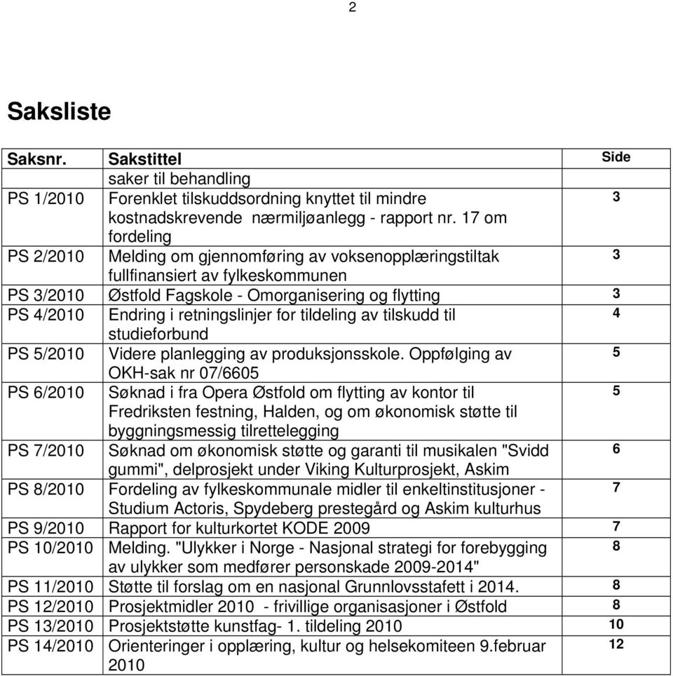 retningslinjer for tildeling av tilskudd til 4 studieforbund PS 5/2010 Videre planlegging av produksjonsskole.