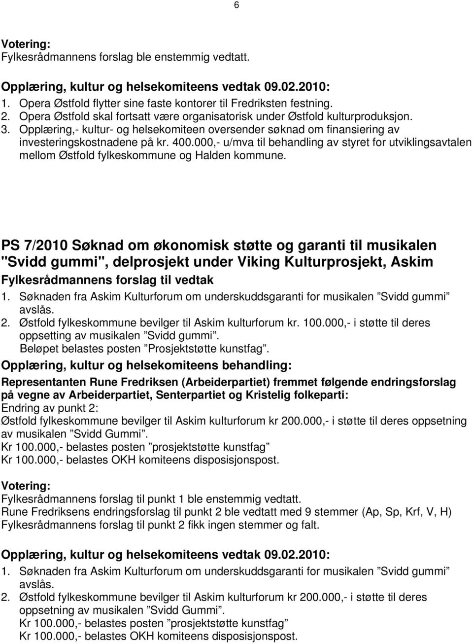 000,- u/mva til behandling av styret for utviklingsavtalen mellom Østfold fylkeskommune og Halden kommune.