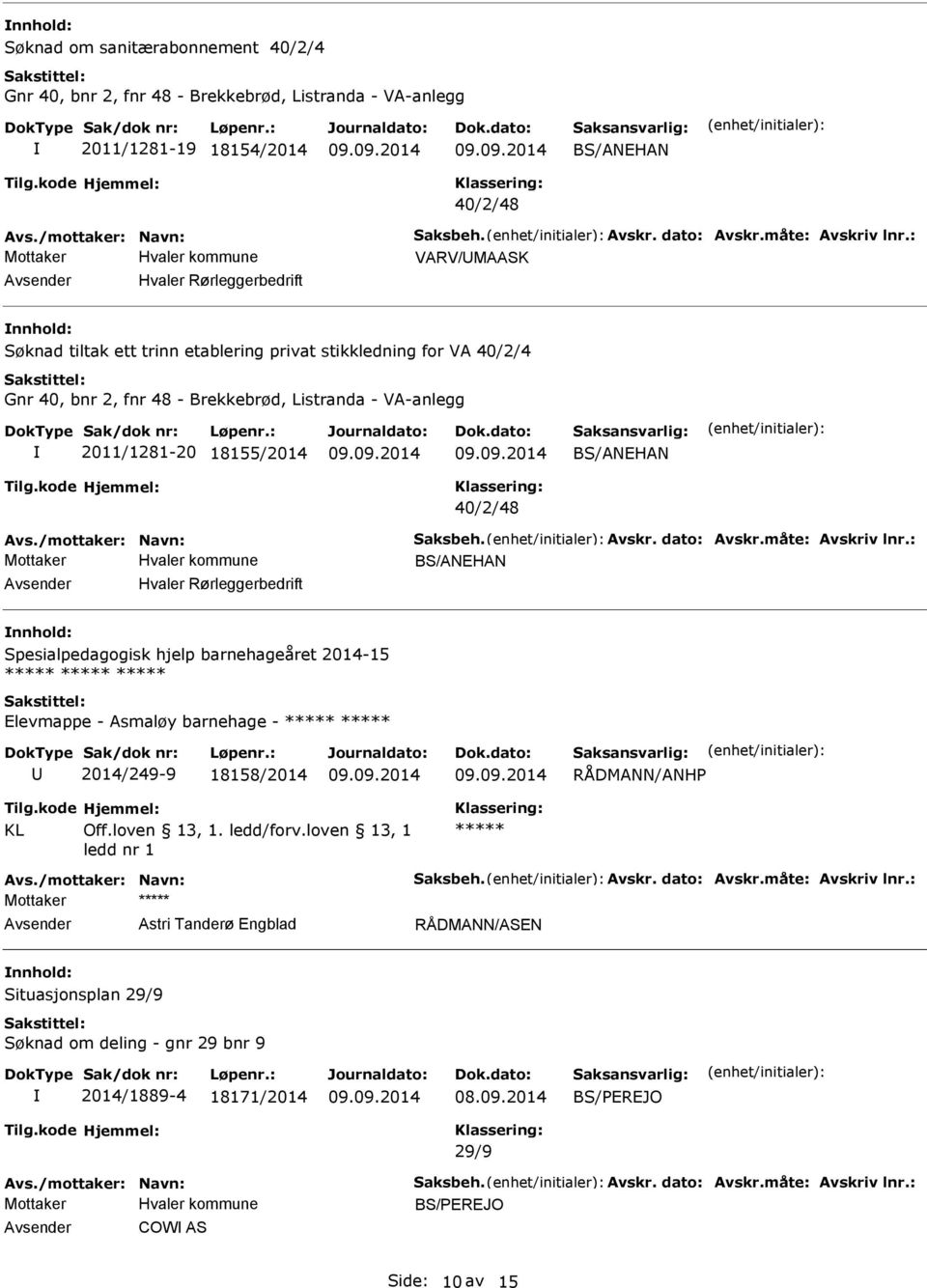 18155/2014 BS/ANEHAN 40/2/48 BS/ANEHAN Hvaler Rørleggerbedrift Spesialpedagogisk hjelp barnehageåret 2014-15 Elevmappe - Asmaløy barnehage - 2014/249-9 18158/2014