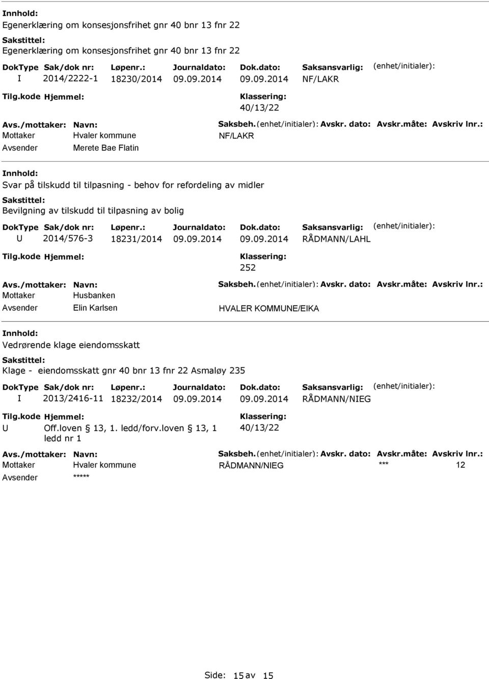 Bevilgning av tilskudd til tilpasning av bolig 2014/576-3 18231/2014 RÅDMANN/LAHL 252 Mottaker Husbanken Elin Karlsen HVALER