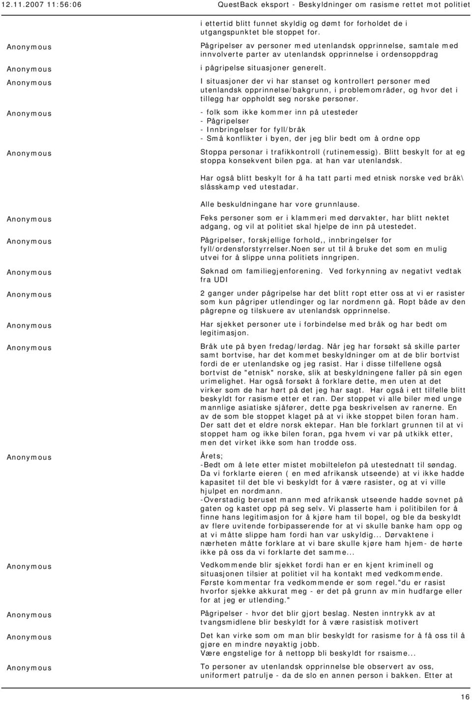 I situasjoner der vi har stanset og kontrollert personer med utenlandsk opprinnelse/bakgrunn, i problemområder, og hvor det i tillegg har oppholdt seg norske personer.