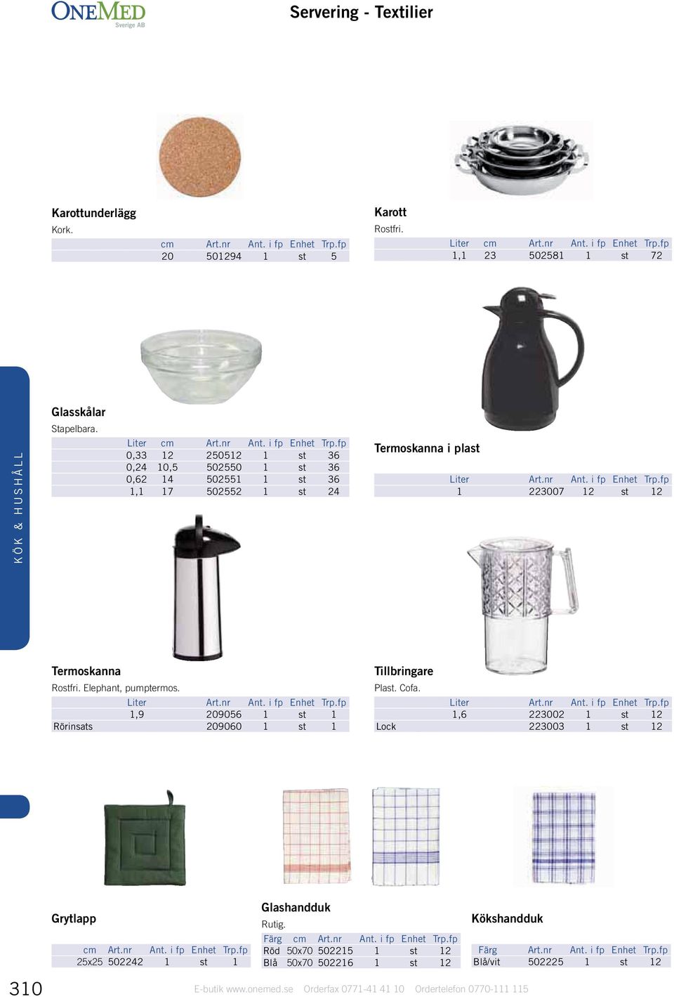 Termoskanna Rostfri. Elephant, pumptermos. Liter 1,9 209056 1 st 1 Rörinsats 209060 1 st 1 Tillbringare Plast. Cofa.