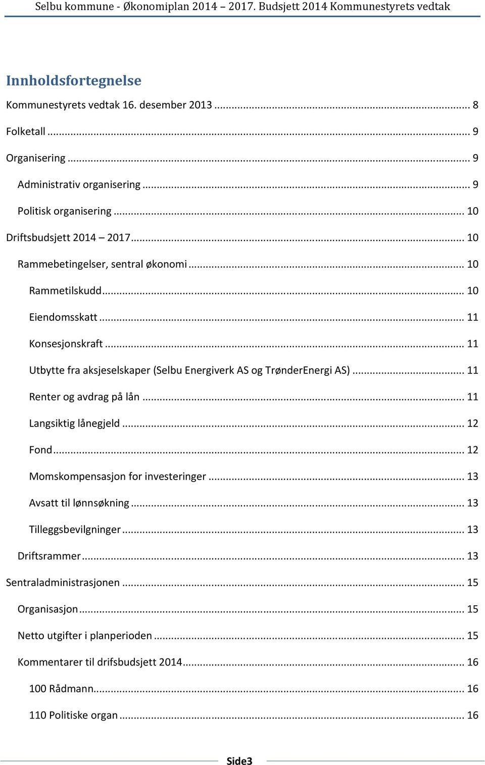 .. 11 Utbytte fra aksjeselskaper (Selbu Energiverk AS og TrønderEnergi AS)... 11 Renter og avdrag på lån... 11 Langsiktig lånegjeld... 12 Fond... 12 Momskompensasjon for investeringer.