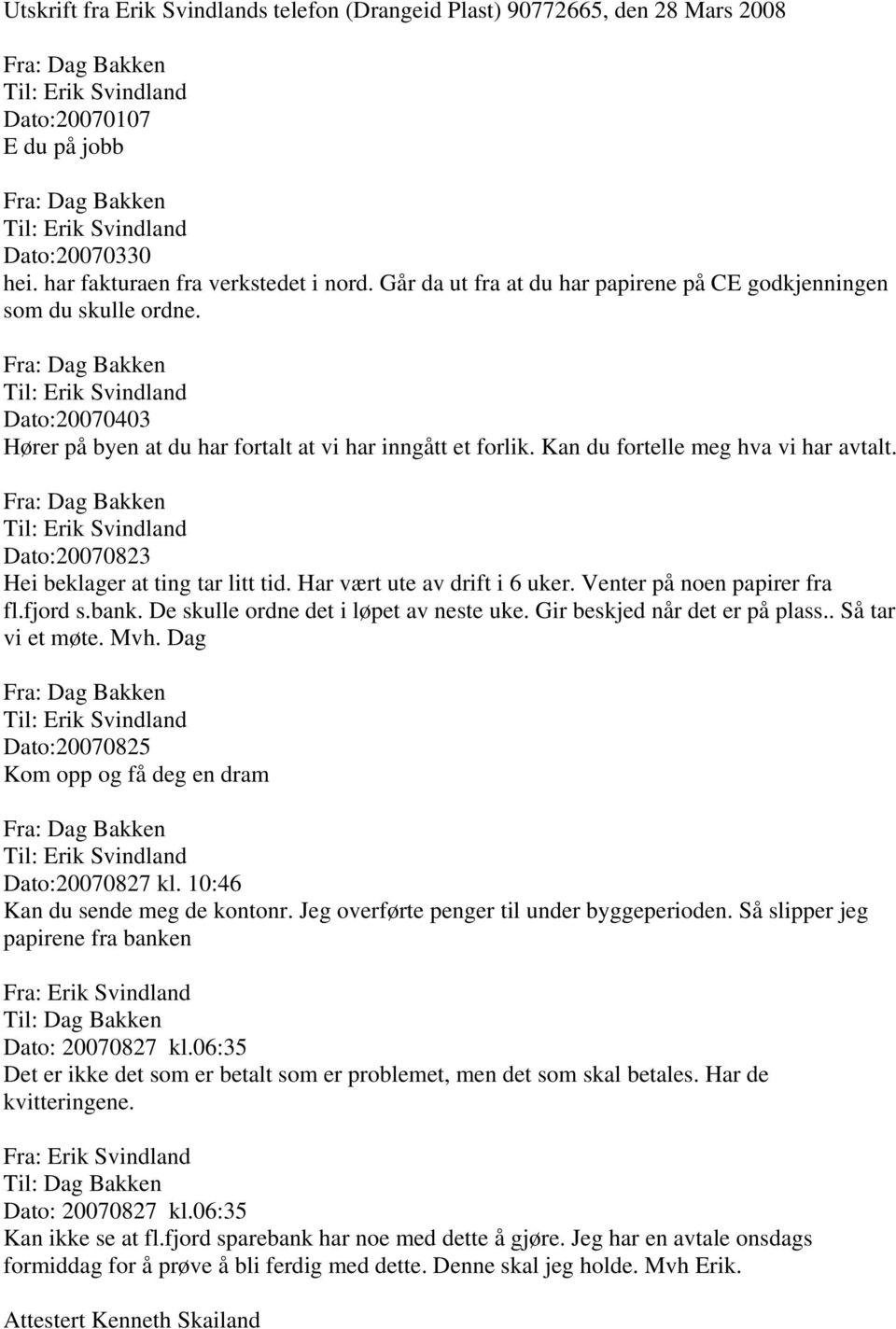 Dato:20070823 Hei beklager at ting tar litt tid. Har vært ute av drift i 6 uker. Venter på noen papirer fra fl.fjord s.bank. De skulle ordne det i løpet av neste uke. Gir beskjed når det er på plass.