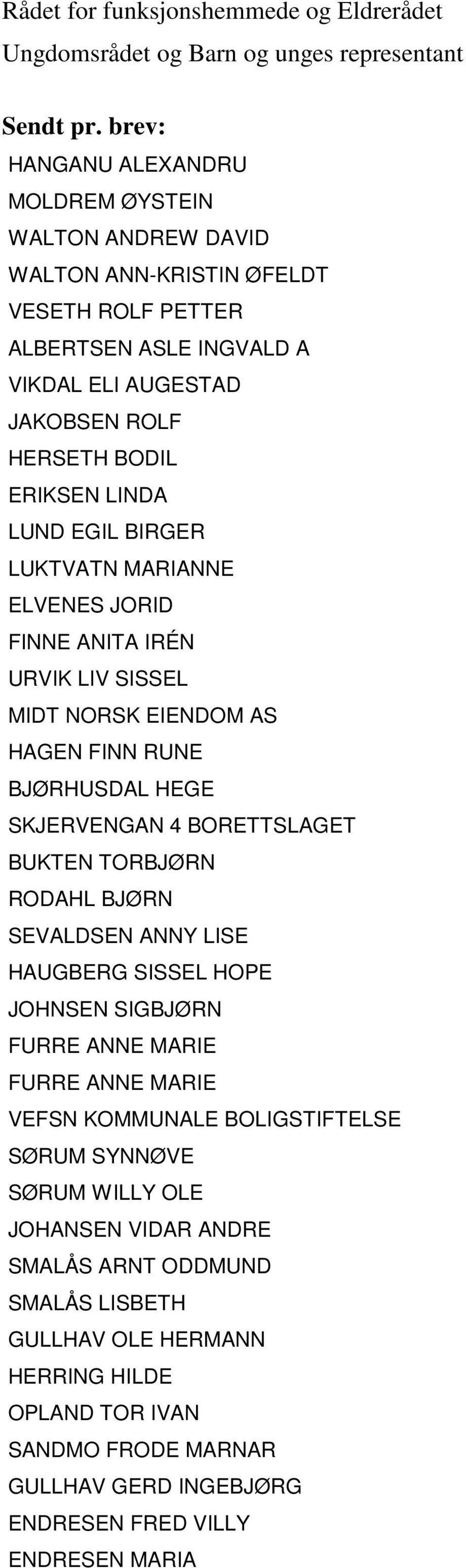 EGIL BIRGER LUKTVATN MARIANNE ELVENES JORID FINNE ANITA IRÉN URVIK LIV SISSEL MIDT NORSK EIENDOM AS HAGEN FINN RUNE BJØRHUSDAL HEGE SKJERVENGAN 4 BORETTSLAGET BUKTEN TORBJØRN RODAHL BJØRN SEVALDSEN