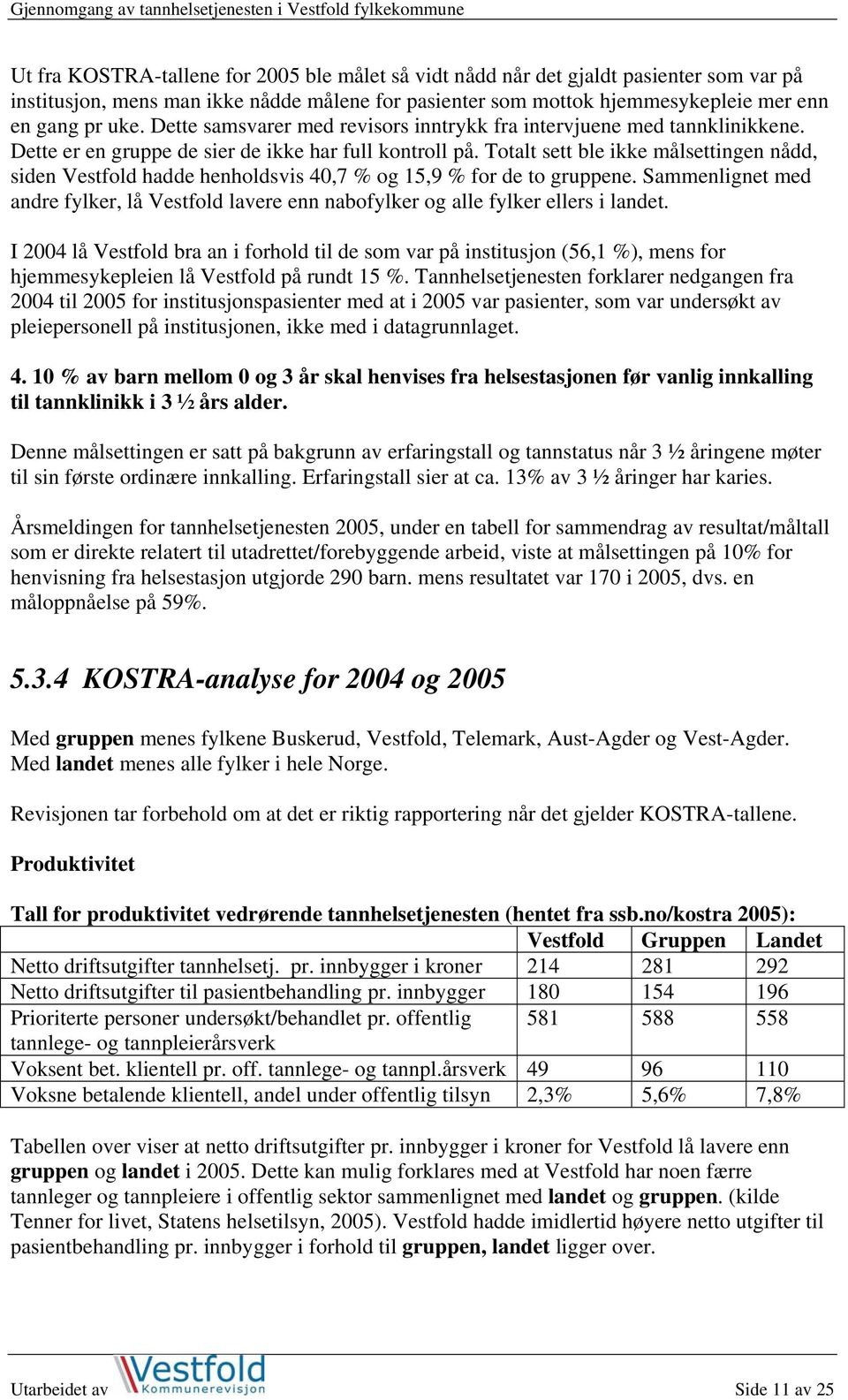 Totalt sett ble ikke målsettingen nådd, siden Vestfold hadde henholdsvis 40,7 % og 15,9 % for de to gruppene.