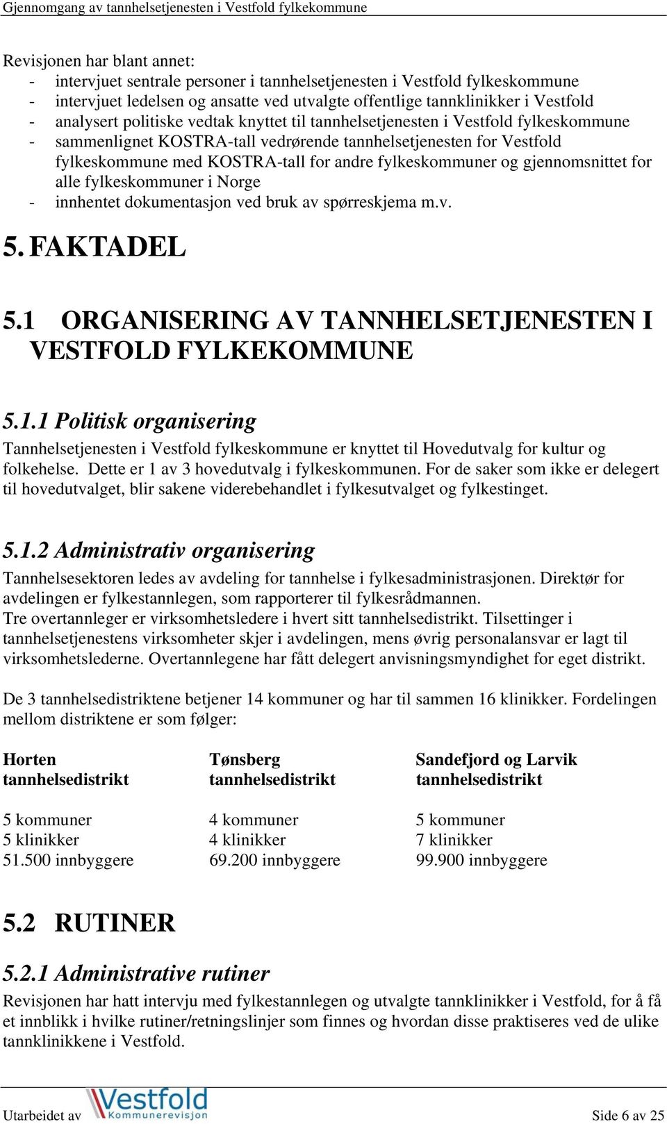 og gjennomsnittet for alle fylkeskommuner i Norge - innhentet dokumentasjon ved bruk av spørreskjema m.v. 5. FAKTADEL 5.1 