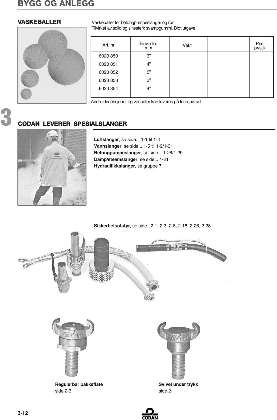 CODAN LEVERER SPESIALSLANGER Luftslanger, se side... - til - Vannslanger, se side... - til -/- Betongpumpeslanger, se side.