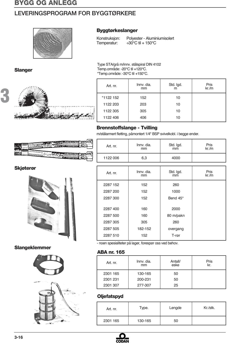 /m * 0 0 0 0 0 0 0 0 0 0 Brennstoffslange - Tvilling m/stålarmert fletting, påmontert /" BSP svivelkobl. i begge ender. Art. nr. Innv. dia. Std. lgd. Pris mm mm kr.