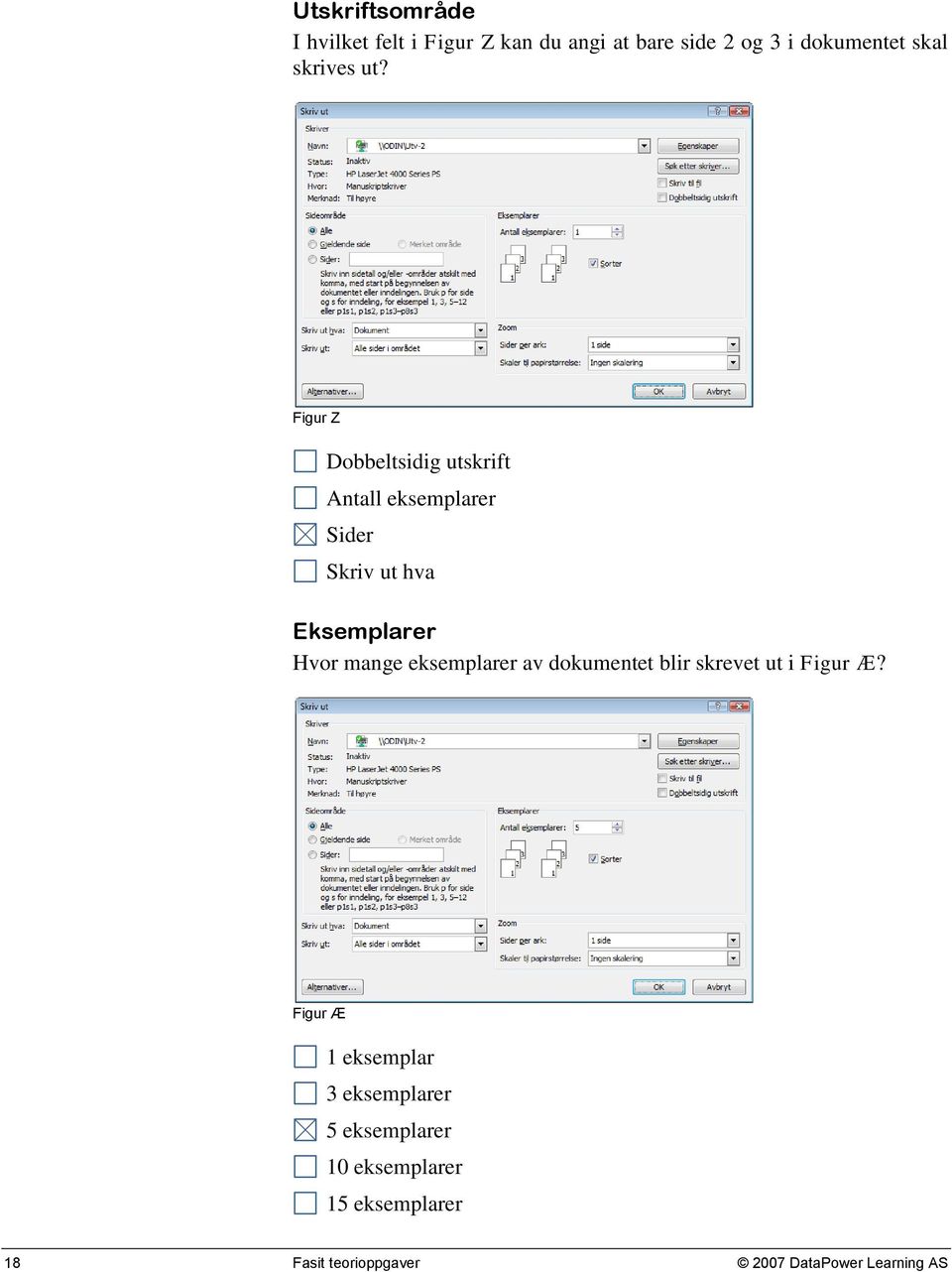 Figur Z Dobbeltsidig utskrift Antall eksemplarer Sider Skriv ut hva Eksemplarer Hvor mange