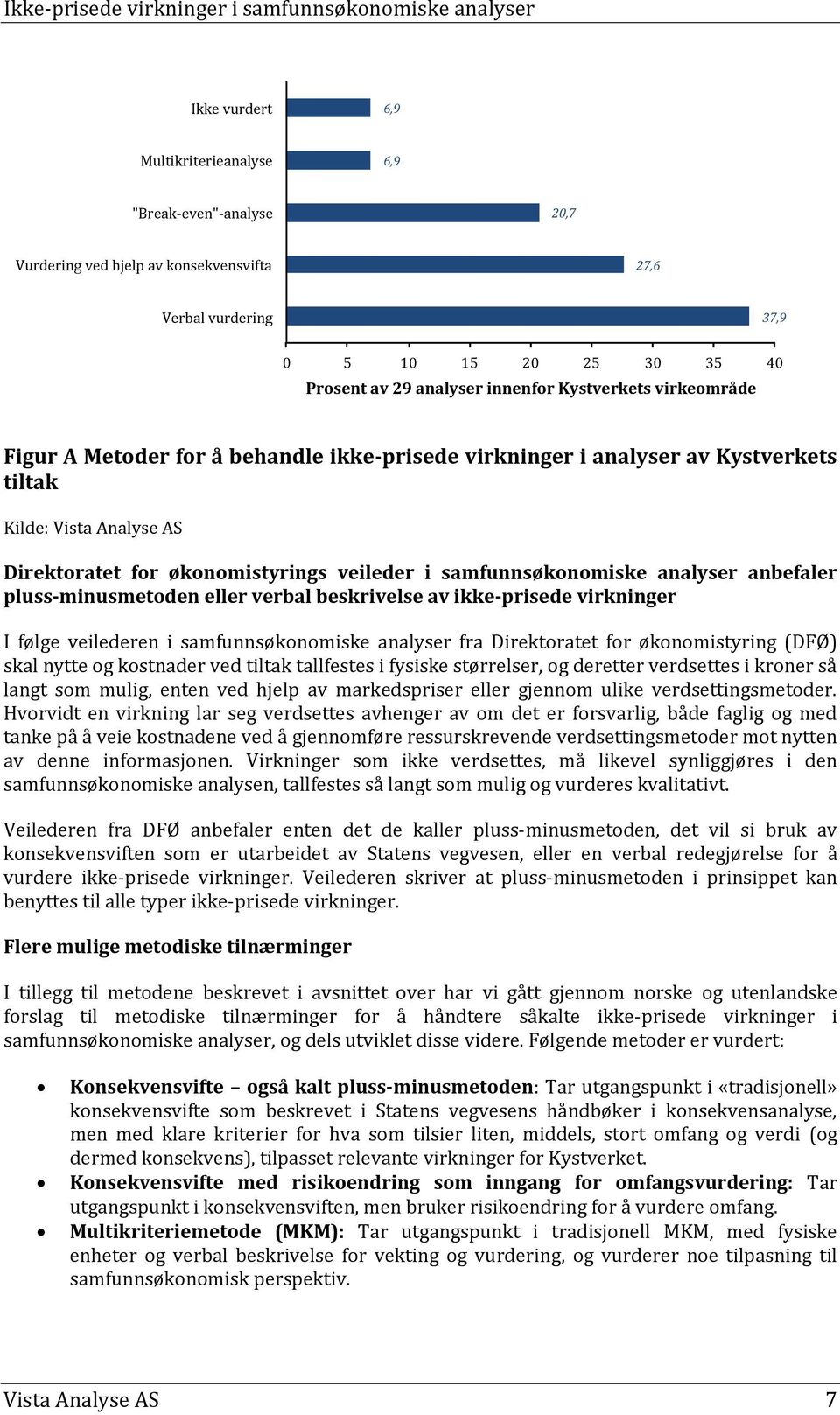 analyser anbefaler pluss-minusmetoden eller verbal beskrivelse av ikke-prisede virkninger I følge veilederen i samfunnsøkonomiske analyser fra Direktoratet for økonomistyring (DFØ) skal nytte og