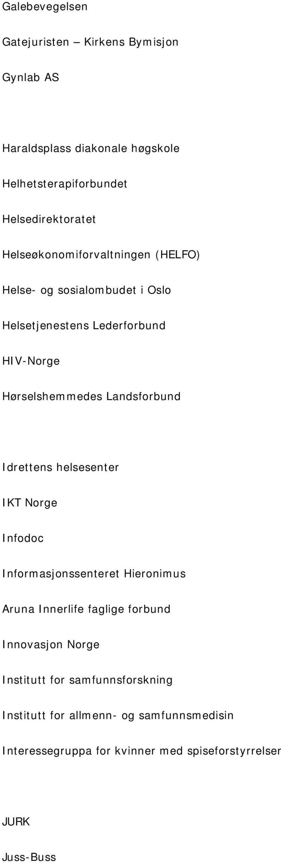 Landsforbund Idrettens helsesenter IKT Norge Infodoc Informasjonssenteret Hieronimus Aruna Innerlife faglige forbund Innovasjon