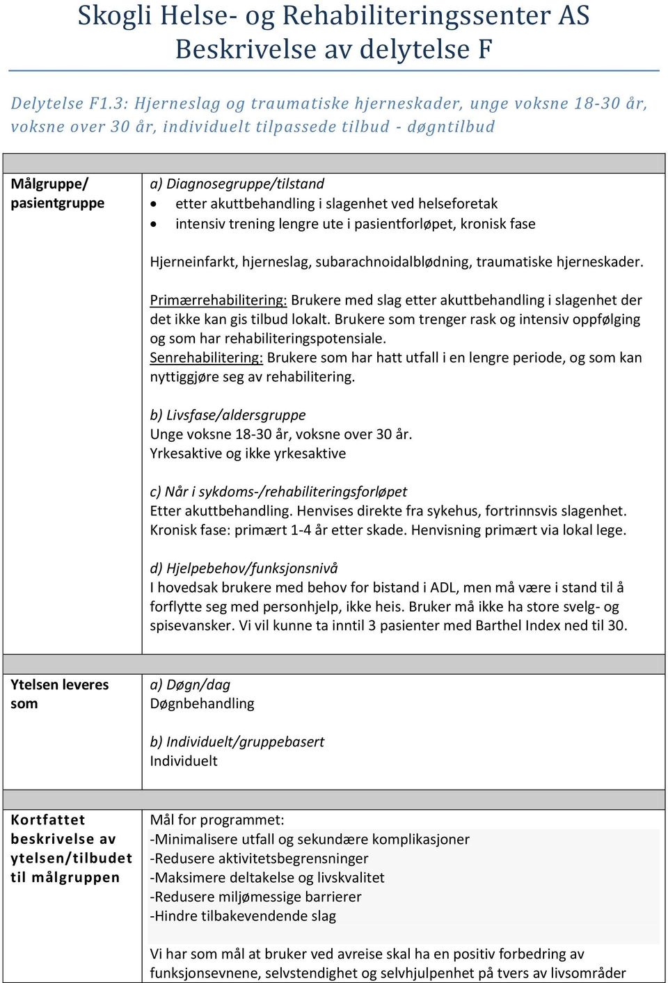 akuttbehandling i slagenhet ved helseforetak intensiv trening lengre ute i pasientforløpet, kronisk fase Hjerneinfarkt, hjerneslag, subarachnoidalblødning, traumatiske hjerneskader.