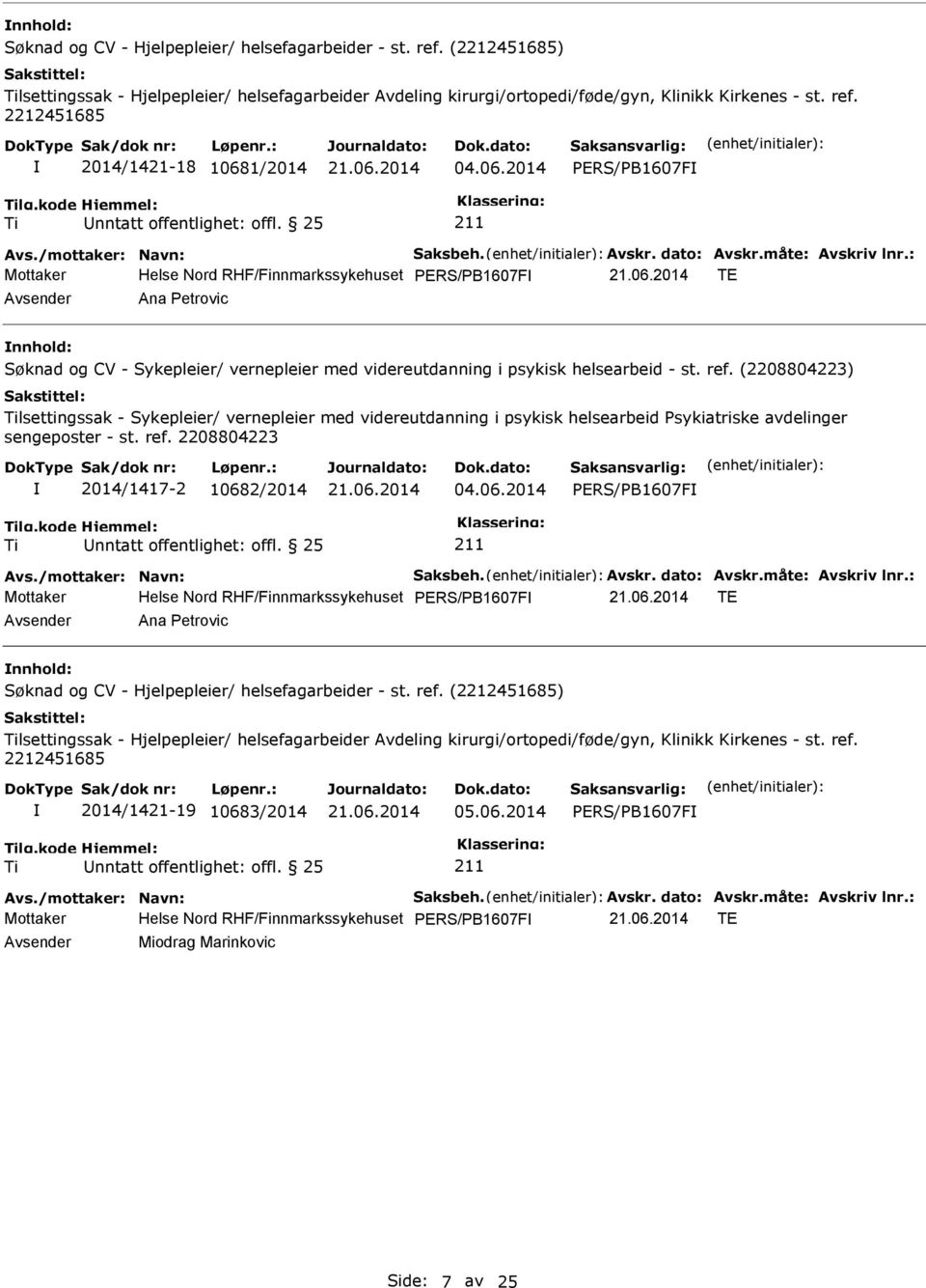 (2208804223) lsettingssak - Sykepleier/ vernepleier med videreutdanning i psykisk helsearbeid Psykiatriske avdelinger sengeposter - st. ref. 2208804223 2014/1417-2 1068