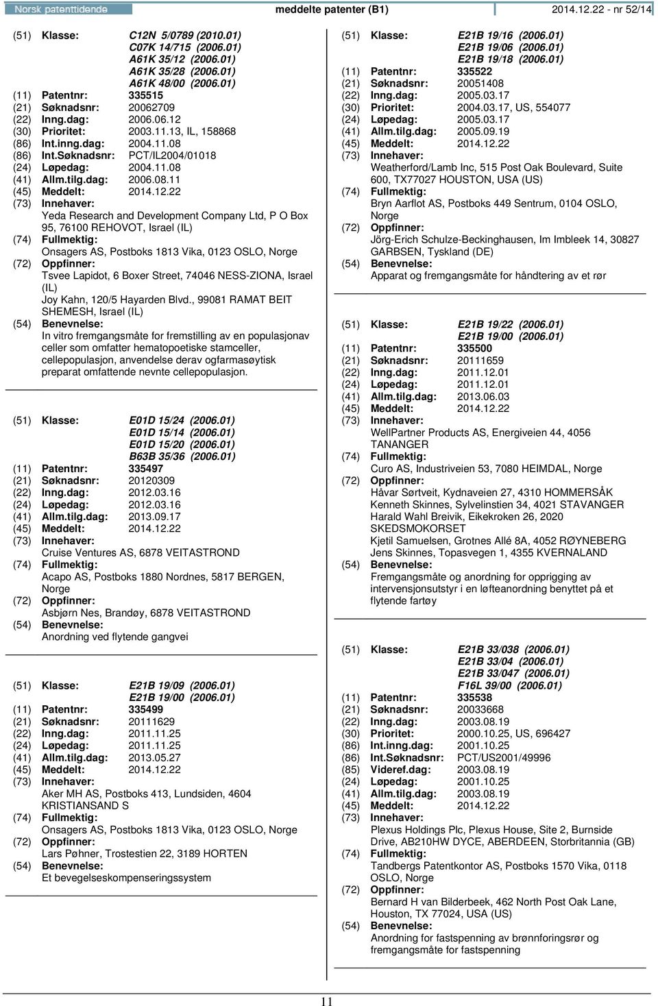 Søknadsnr: PCT/IL2004/01018 (24) Løpedag: 2004.11.08 