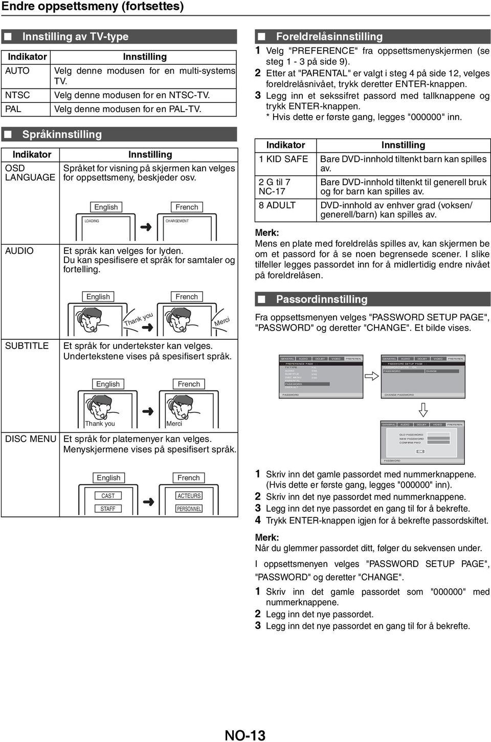 LOADING English French CHARGEMENT Et språk kan velges for lyden. Du kan spesifisere et språk for samtaler og fortelling.