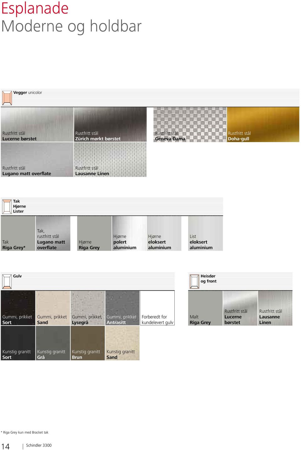 eloksert aluminium List eloksert aluminium Gulv Heisdør og front Gummi, prikket Sort Gummi, prikket Sand Gummi, prikket Lysegrå Gummi, prikket Antrasitt Forberedt for kundelevert