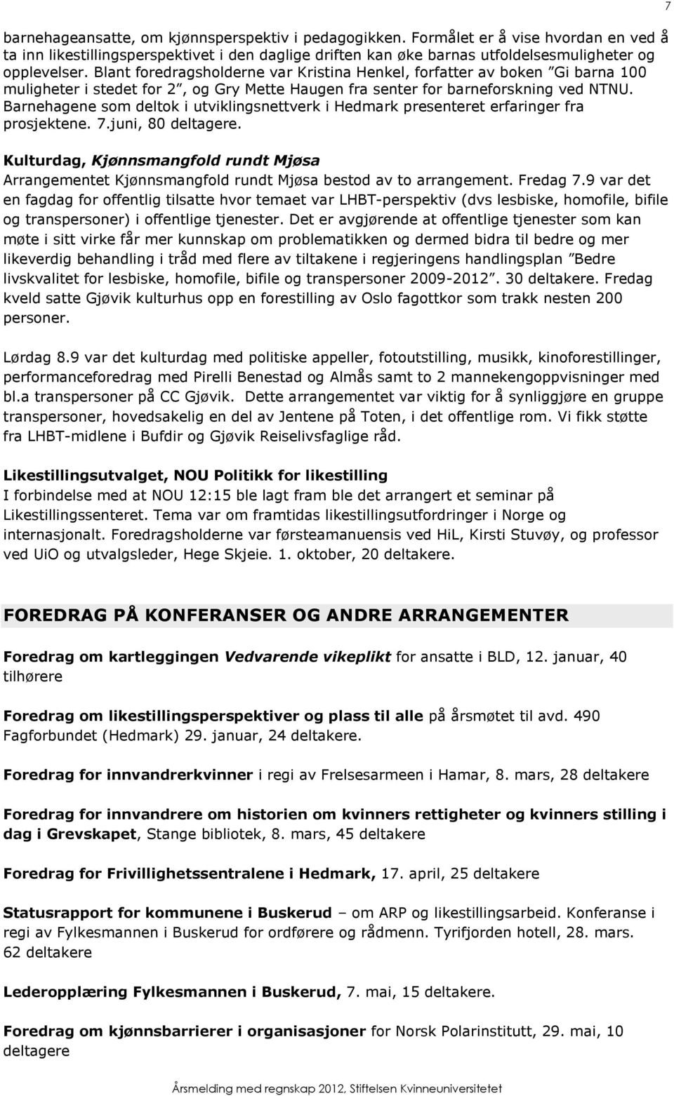 Barnehagene som deltok i utviklingsnettverk i Hedmark presenteret erfaringer fra prosjektene. 7.juni, 80 deltagere.