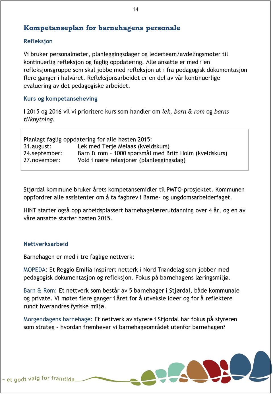 Refleksjonsarbeidet er en del av vår kontinuerlige evaluering av det pedagogiske arbeidet.