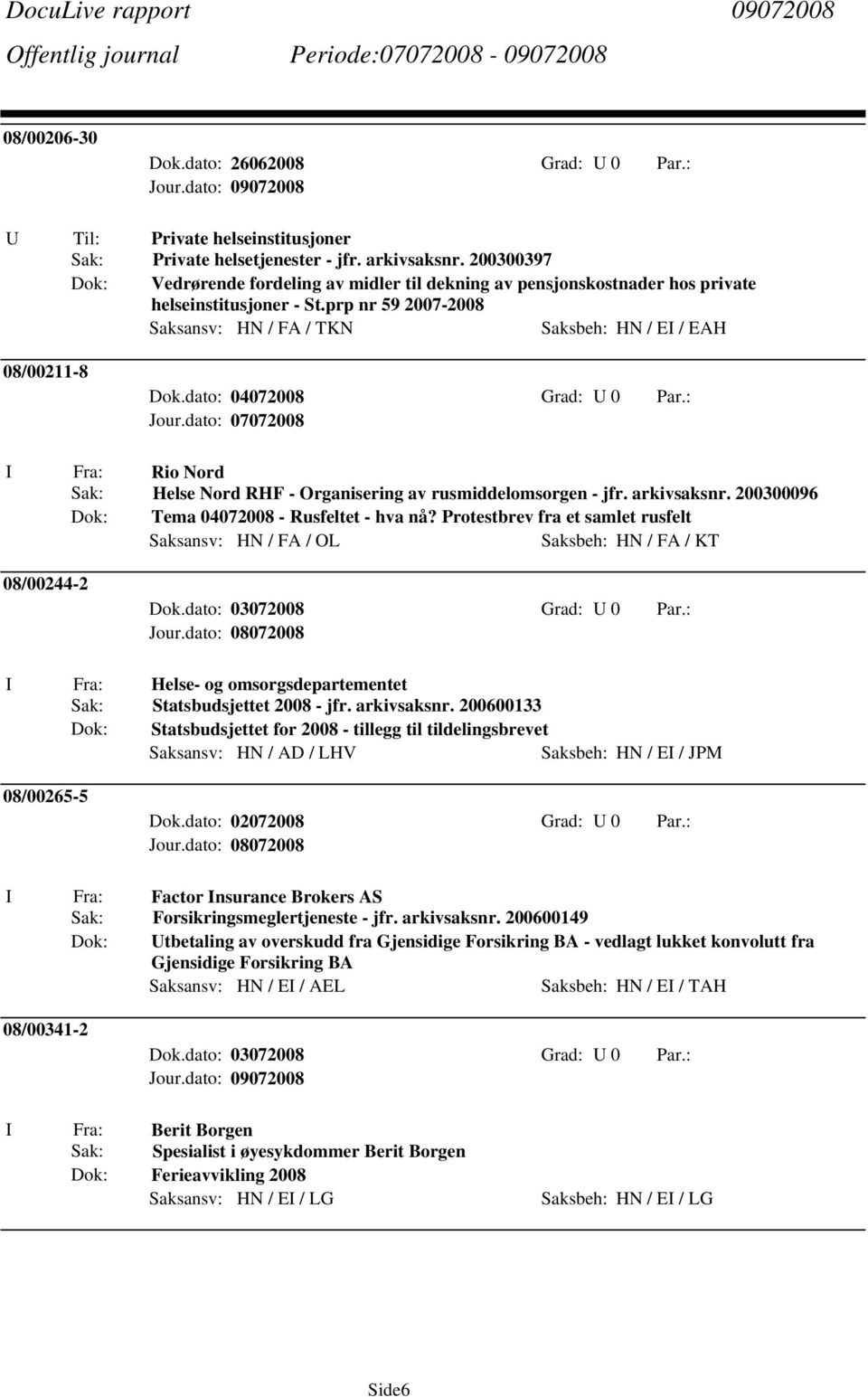 dato: 07072008 I Fra: Rio Nord Sak: Helse Nord RHF - Organisering av rusmiddelomsorgen - jfr. arkivsaksnr. 200300096 Tema 04072008 - Rusfeltet - hva nå?