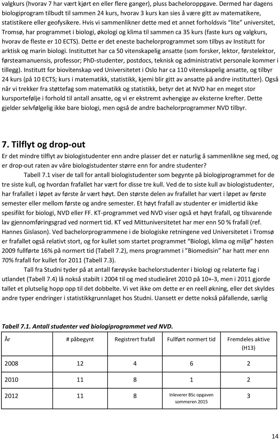 Hvis vi sammenlikner dette med et annet forholdsvis lite universitet, Tromsø, har programmet i biologi, økologi og klima til sammen ca 35 kurs (faste kurs og valgkurs, hvorav de fleste er 10 ECTS).