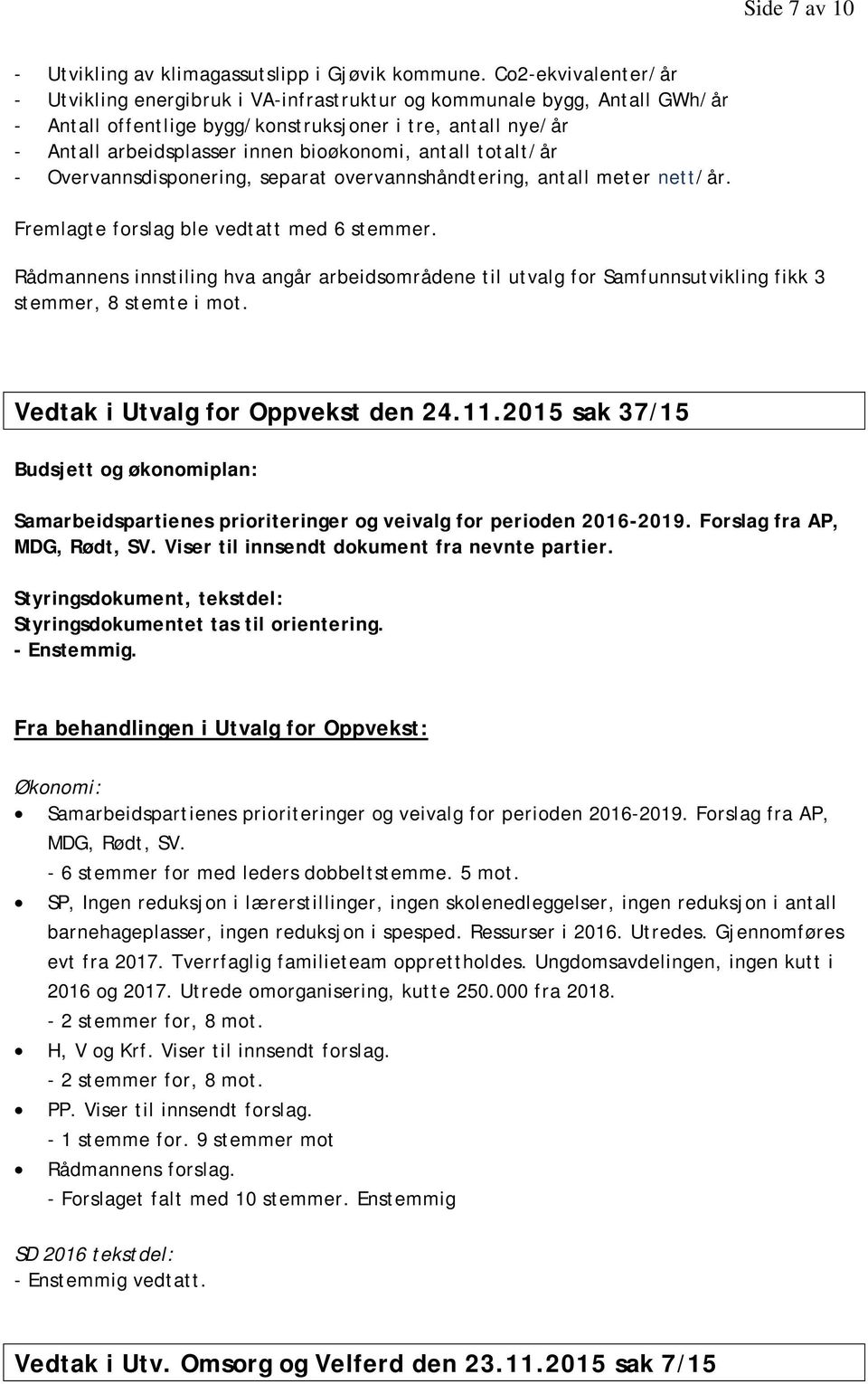 antall totalt/år - Overvannsdisponering, separat overvannshåndtering, antall meter nett/år. Fremlagte forslag ble vedtatt med 6 stemmer.