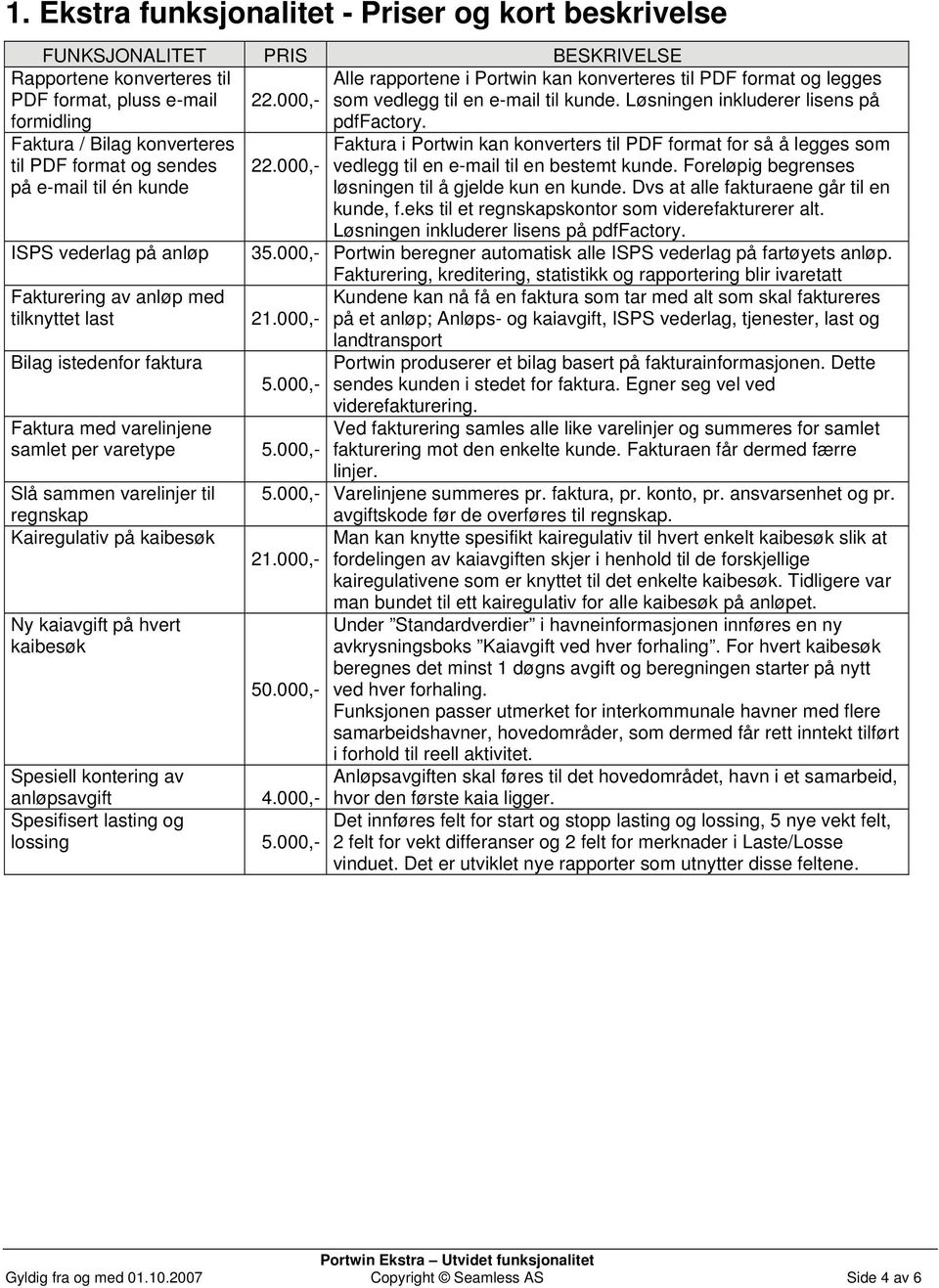 000,- Bilag istedenfor faktura Alle rapportene i Portwin kan konverteres til PDF format og legges som vedlegg til en e-mail til kunde.