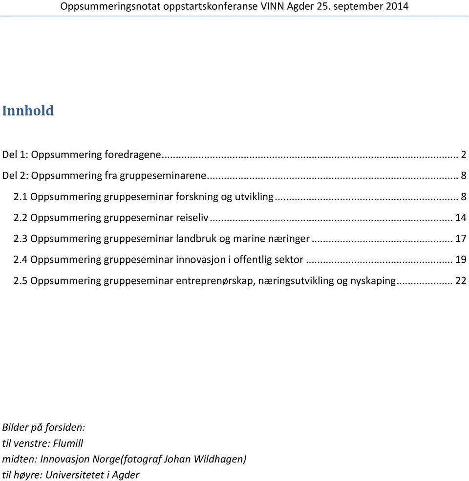 3 Oppsummering gruppeseminar landbruk og marine næringer... 17 2.4 Oppsummering gruppeseminar innovasjon i offentlig sektor... 19 2.