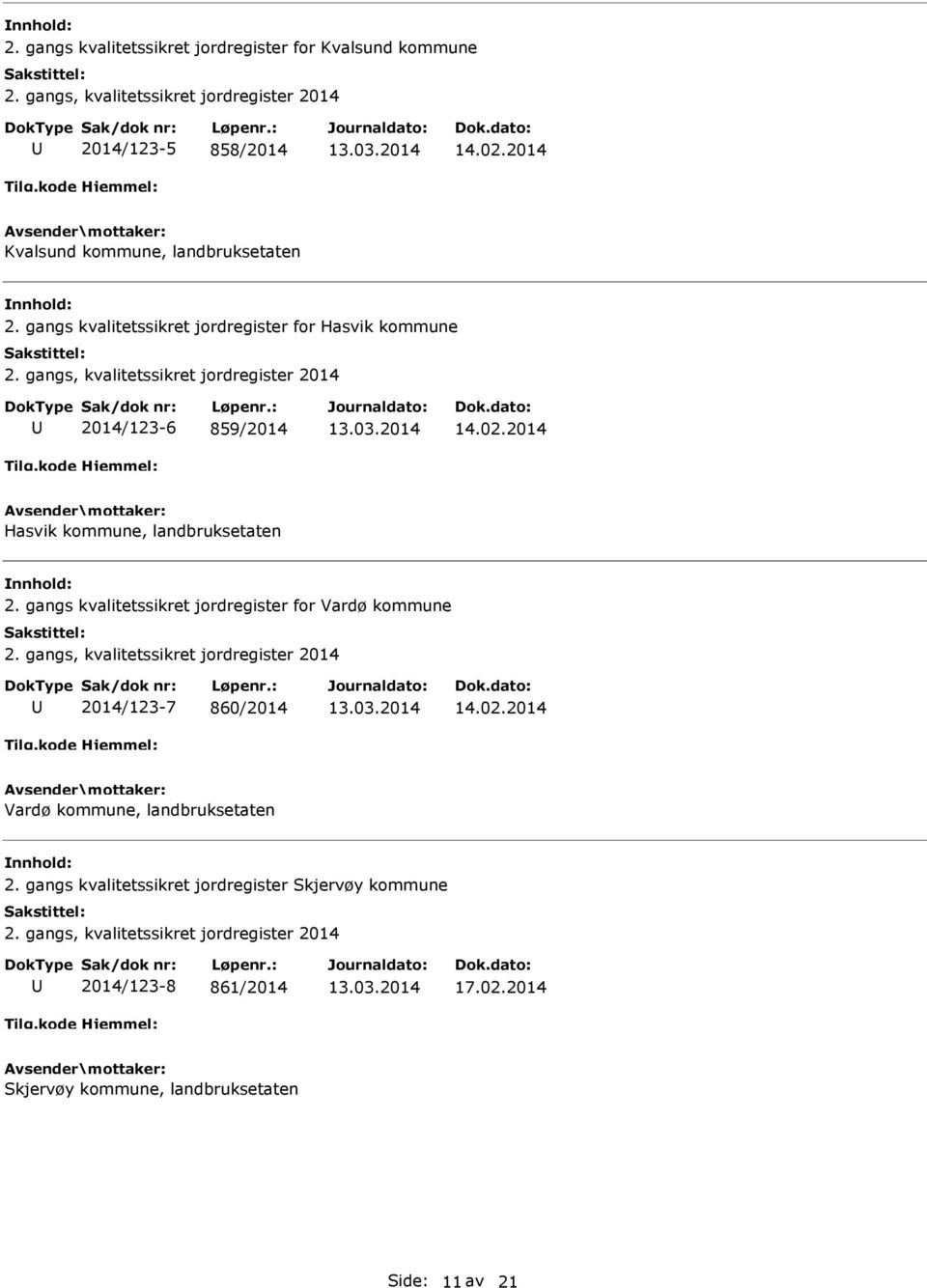 gangs kvalitetssikret jordregister for Vardø kommune 2014/123-7 860/2014 Vardø kommune, landbruksetaten 2.