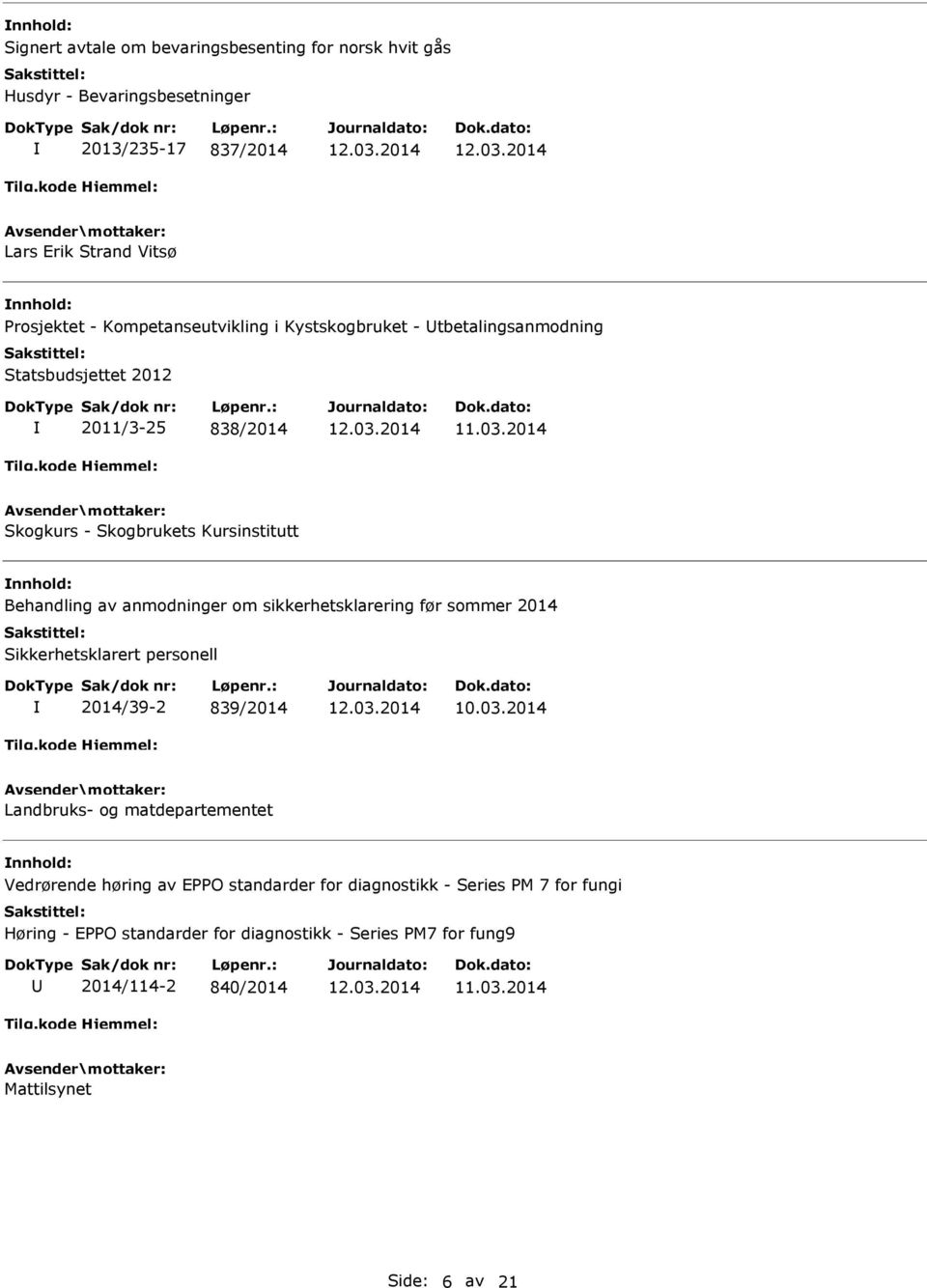 anmodninger om sikkerhetsklarering før sommer 2014 Sikkerhetsklarert personell 2014/39-2 839/2014 Landbruks- og matdepartementet Vedrørende høring av