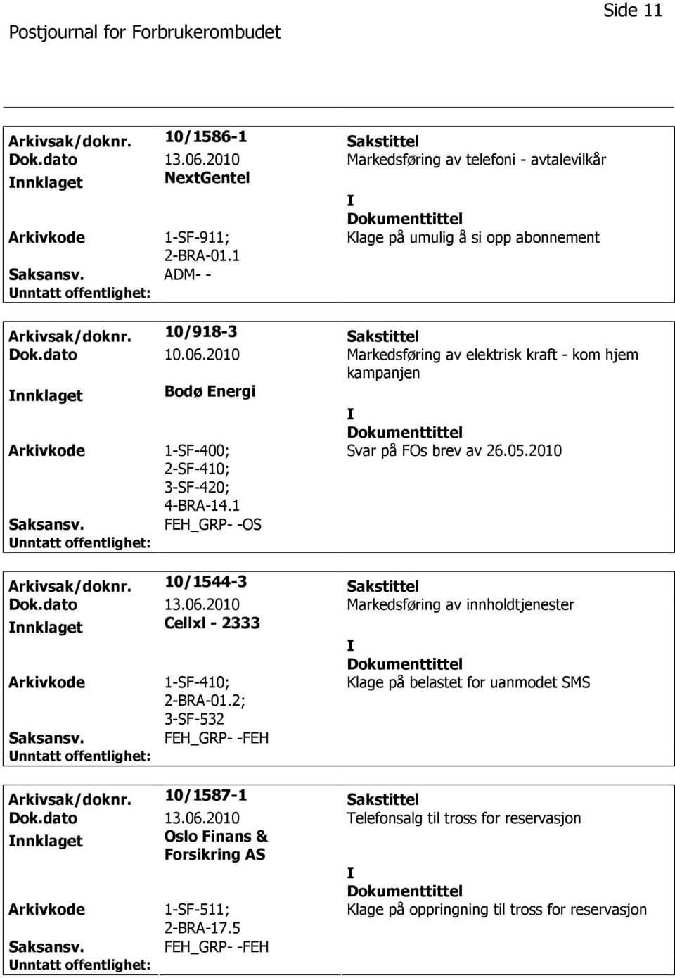 2010 Markedsføring av elektrisk kraft - kom hjem kampanjen nnklaget Bodø Energi 1-SF-400; 2-SF-410; 3-SF-420; 4-BRA-14.1 FEH_GRP- -OS Svar på FOs brev av 26.05.2010 Arkivsak/doknr.