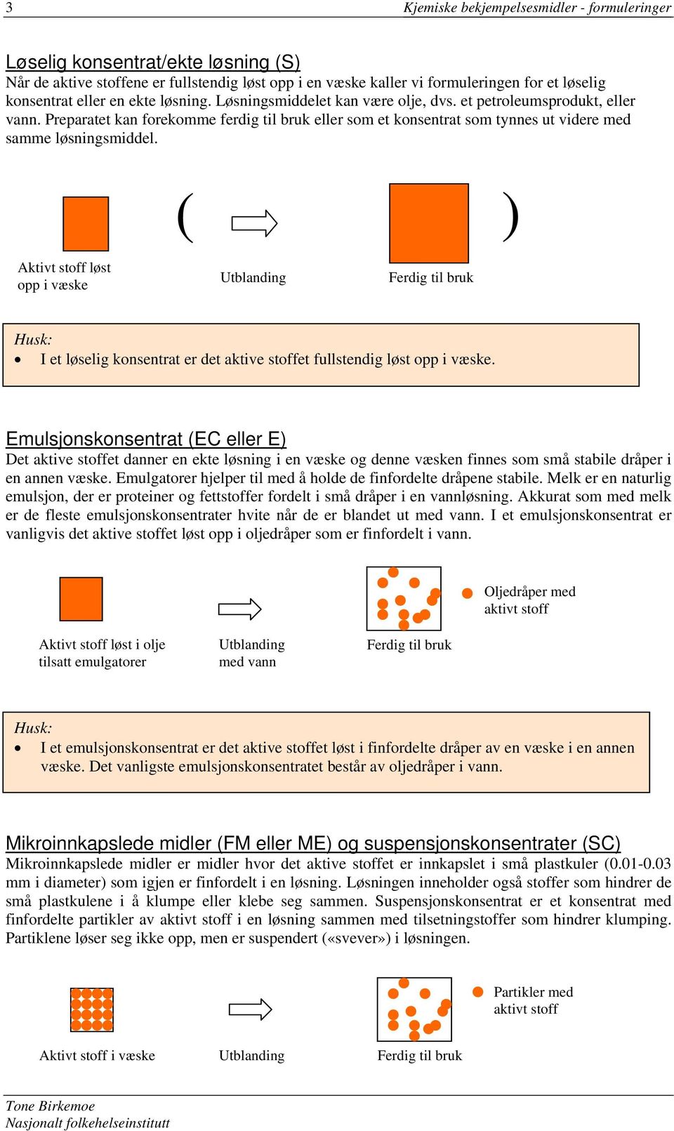 ( ) Aktivt stoff løst opp i væske Utblanding Ferdig til bruk I et løselig konsentrat er det aktive stoffet fullstendig løst opp i væske.