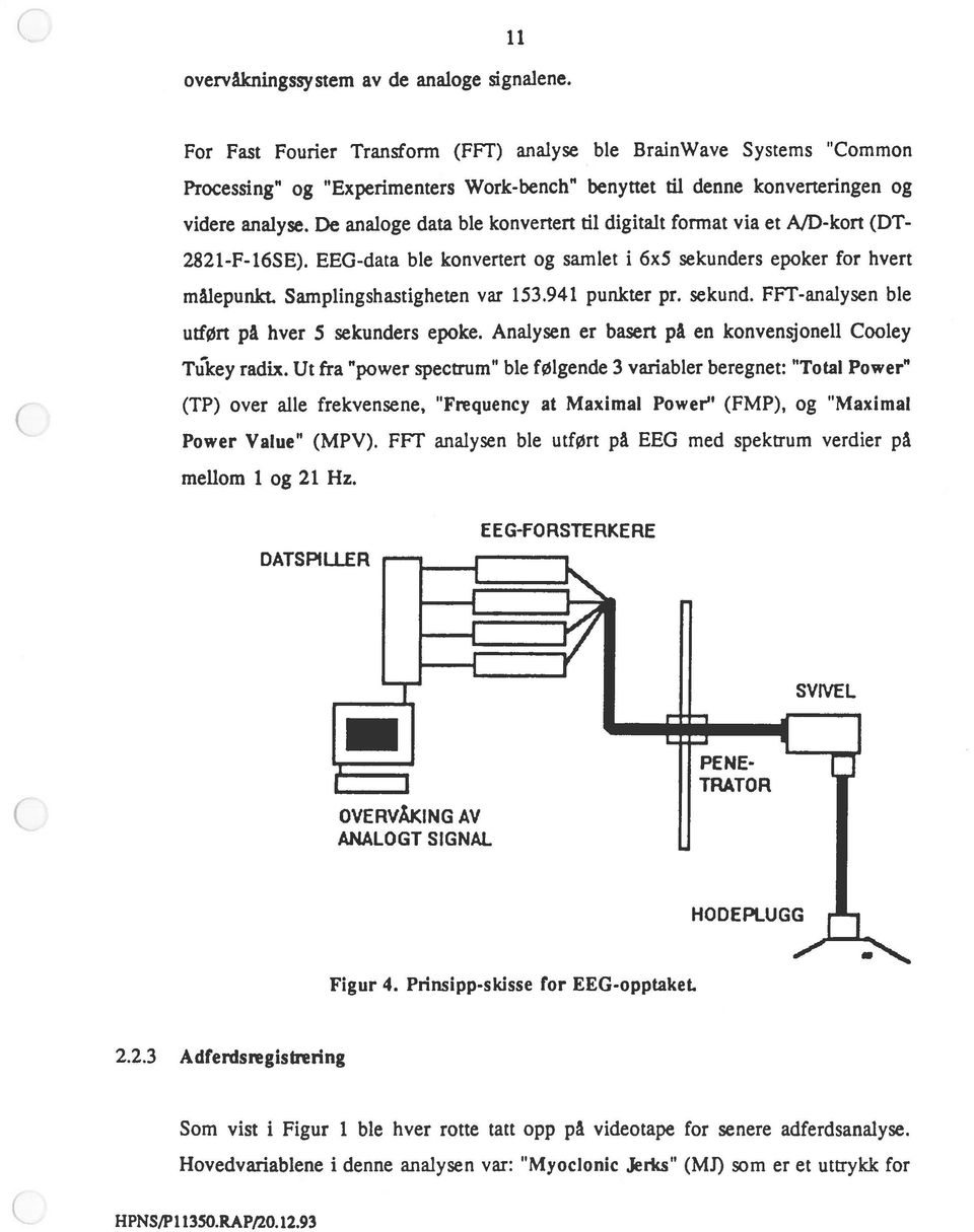 De analoge data ble konvertert til digitalt format via et A/D-kort (DT 2821-F-16SE). EEG-data ble konvertert og samlet i 6x5 sekunders epoker for hvert målepunkt. Samplingshastigheten var 153.