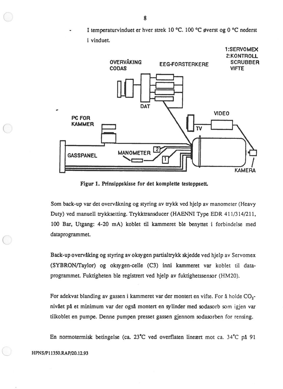 Trykktransducer (HAENNI Type EDR 411/314/211, 1 Bar, Utgang: 4-2 ma) koblet til kammeret ble benyttet i forbindelse med dataprogrammet.