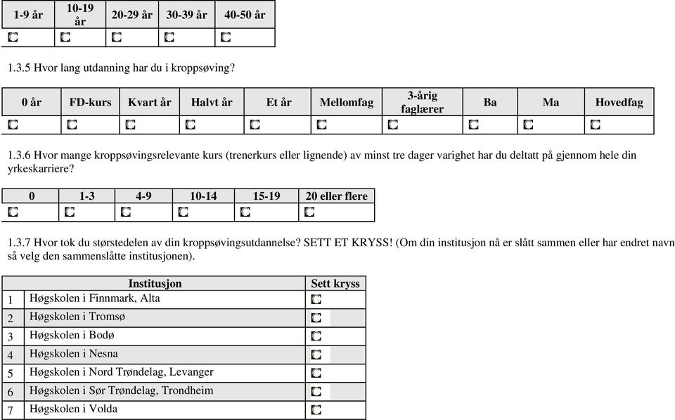 (Om din institusjon nå er slått sammen eller har endret navn så velg den sammenslåtte institusjonen).