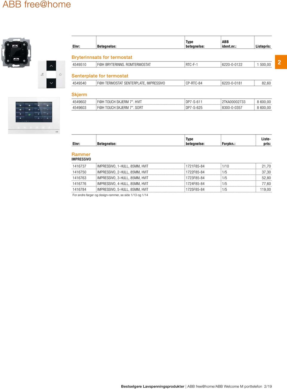 HVIT DP-S- TKA0000 00,00 0 F@H TOUCH SKJERM ". SORT DP-S- 00-0-0 00,00 Elnr: Betegnelse: Type betegnelse: Forpkn.