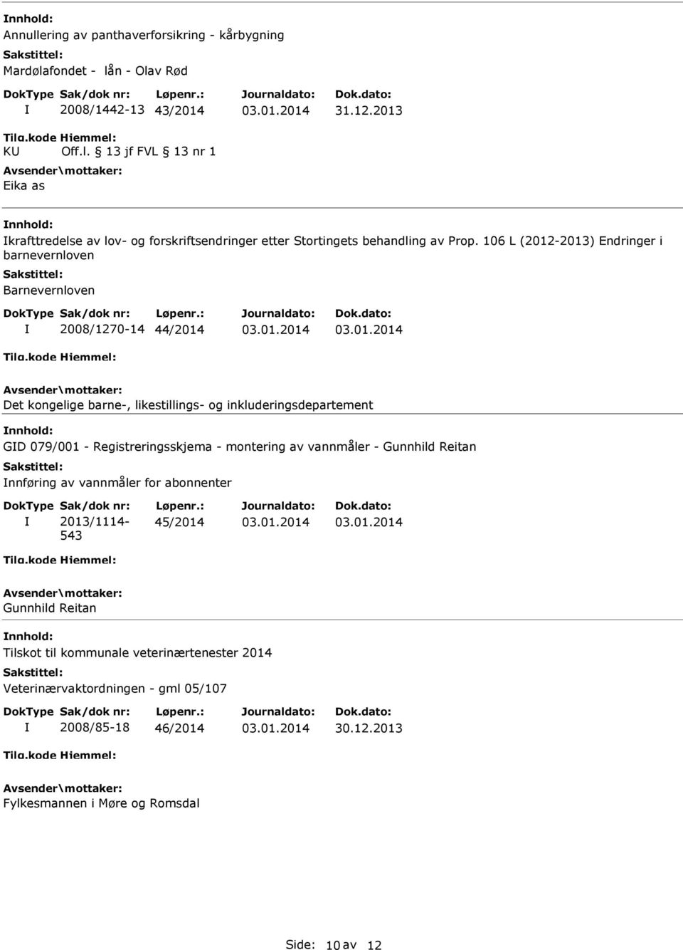 106 L (2012-2013) Endringer i barnevernloven Barnevernloven 2008/1270-14 44/2014 Det kongelige barne-, likestillings- og inkluderingsdepartement nnhold: GD 079/001 -