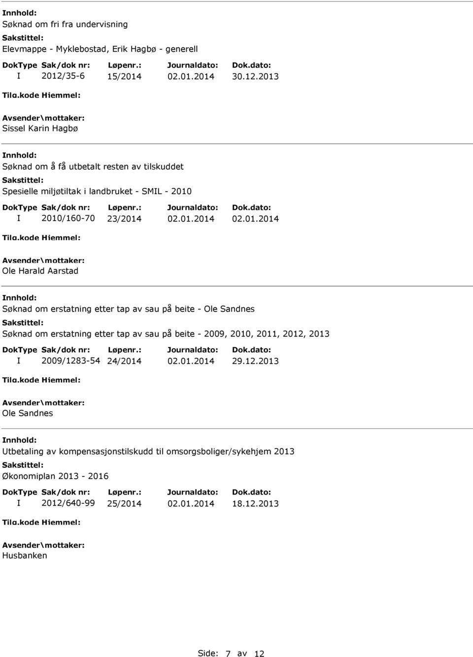 tap av sau på beite - Ole Sandnes Søknad om erstatning etter tap av sau på beite - 2009, 2010, 2011, 2012,