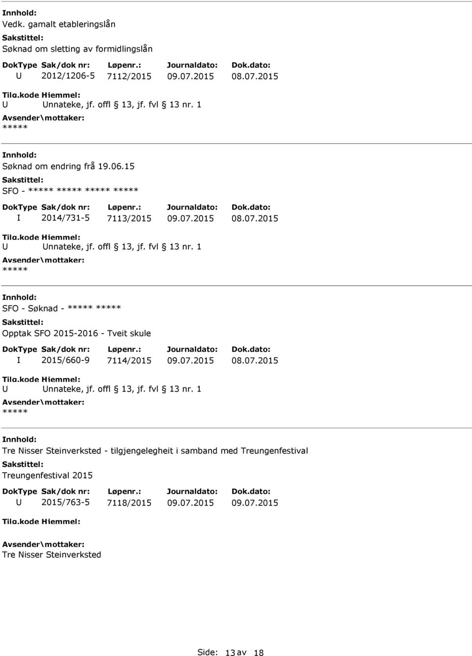 1 SFO - Søknad - Opptak SFO 2015-2016 - Tveit skule 2015/660-9 7114/2015 nnateke, jf. offl 13, jf. fvl 13 nr.