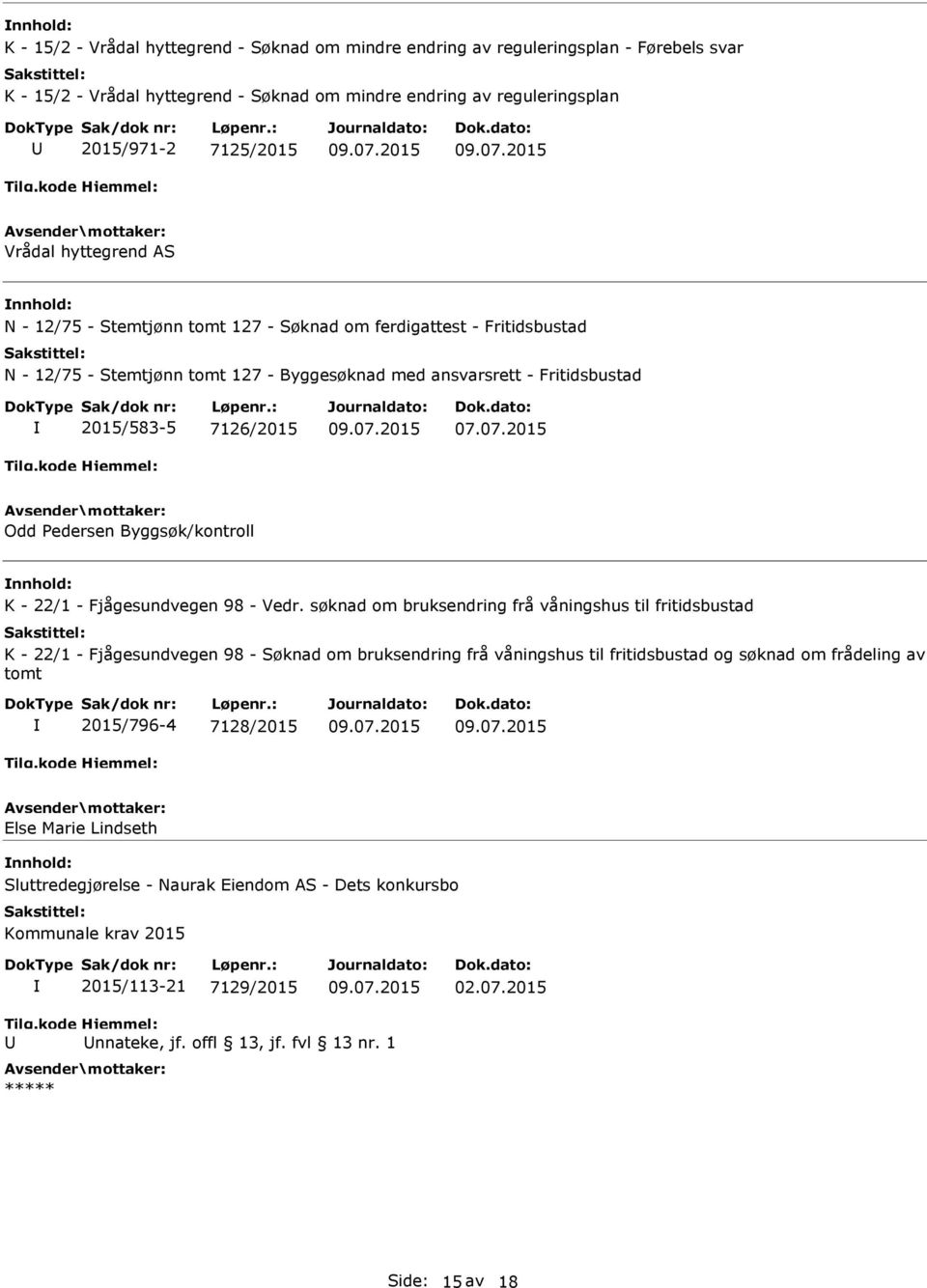 Byggsøk/kontroll K - 22/1 - Fjågesundvegen 98 - Vedr.