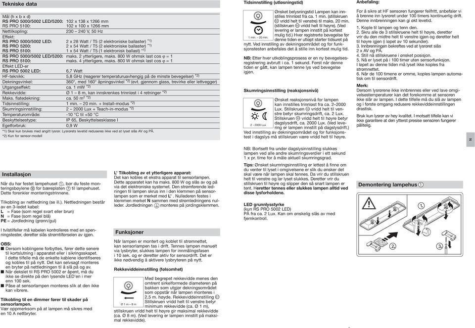 5000/5002 LED/5200: maks. 2 ytterligere, maks. 800 W ohmsk last cos ϕ = 1 RS PRO 5100: maks. 4 ytterligere, maks.