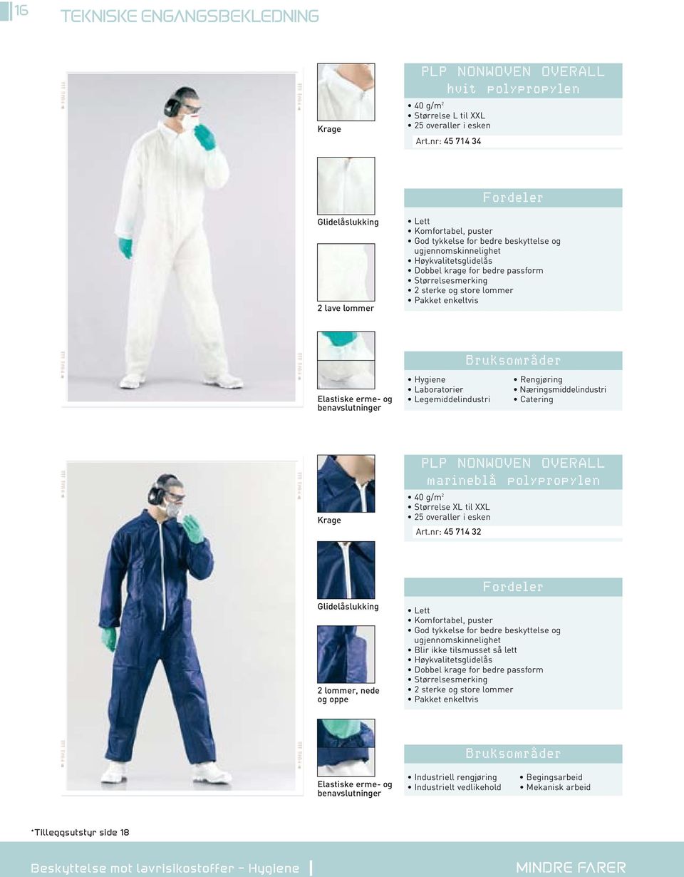 store lommer e erme- og benavslutninger Hygiene Rengjøring Laboratorier Næringsmiddelindustri Legemiddelindustri Catering Krage PLP NONWOVEN OVERALL marineblå polypropylen 40 g/m 2 Størrelse XL til