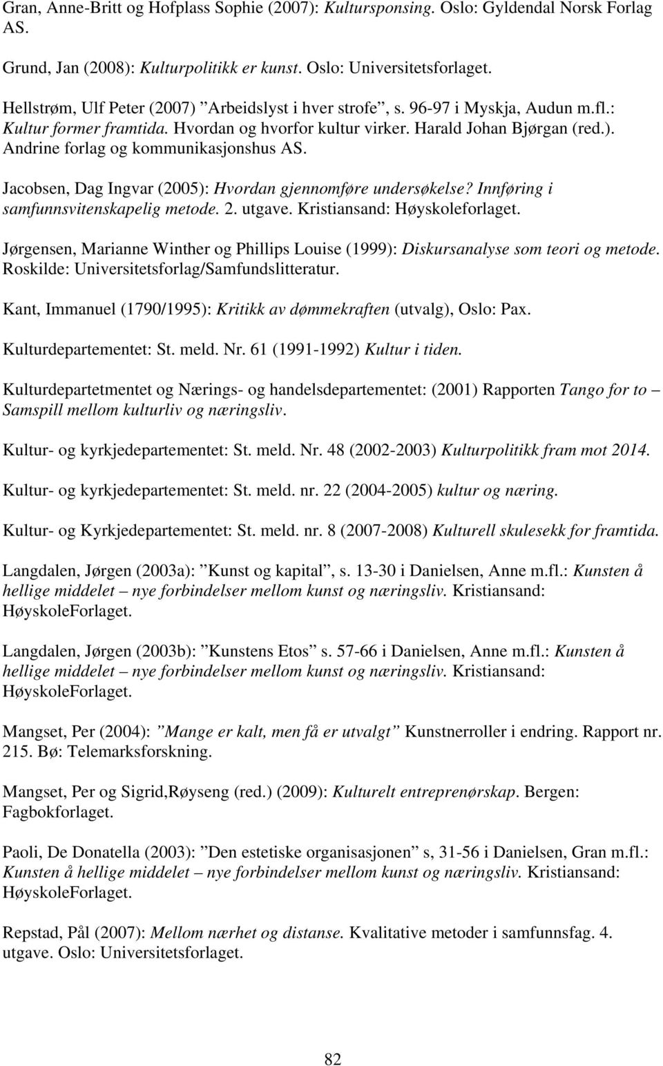 Jacobsen, Dag Ingvar (2005): Hvordan gjennomføre undersøkelse? Innføring i samfunnsvitenskapelig metode. 2. utgave. Kristiansand: Høyskoleforlaget.