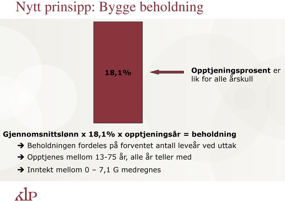 Beholdningen fordeles på forventet antall leveår ved uttak Opptjenes