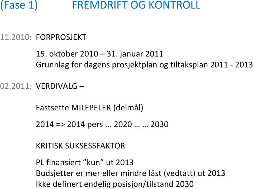 2011: VERDIVALG Fastsette MILEPELER (delmål) 2014 => 2014 pers.