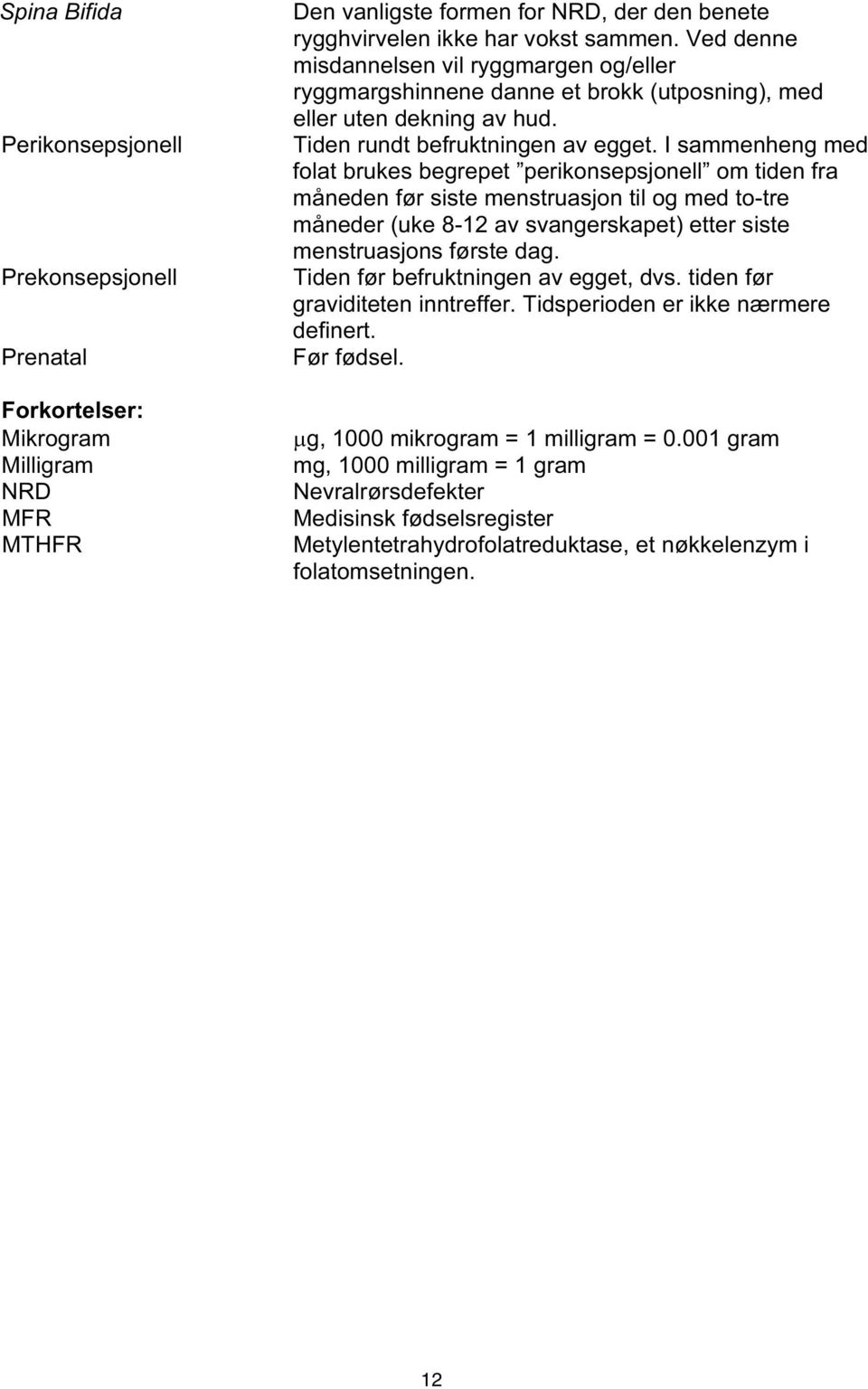 I sammenheng med folat brukes begrepet perikonsepsjonell om tiden fra måneden før siste menstruasjon til og med to-tre måneder (uke 8-12 av svangerskapet) etter siste menstruasjons første dag.