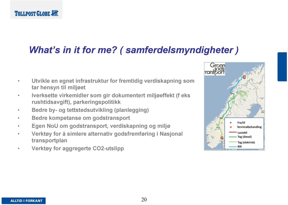 Iverksette virkemidler som gir dokumentert miljøeffekt (f eks rushtidsavgift), parkeringspolitikk Bedre by- og