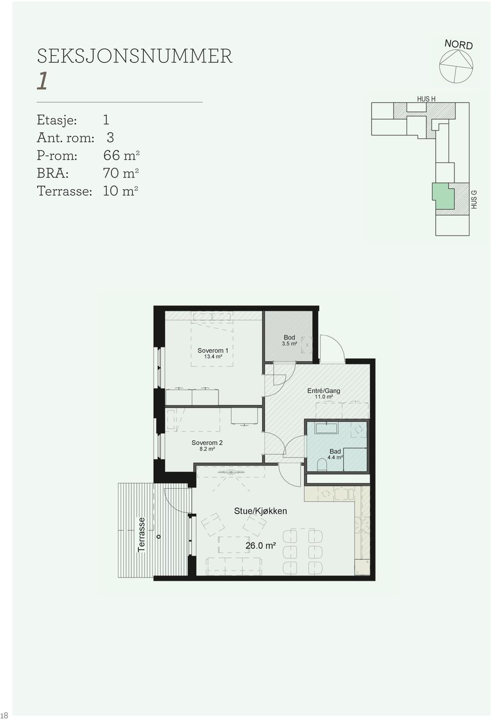 4 m² 3.5 m² 11.0 m² Soverom 8. m² 13.4 m² 3.5 m² 4.4 m² 11.0 m² Terrasse Soverom 8. m² 6.0 m² 4.4 m² Terrasse 6.0 m² SEKSJ.