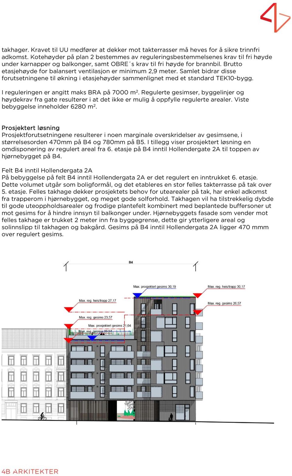 Brutto etasjehøyde for balansert ventilasjon er minimum 2,9 meter. Samlet bidrar disse forutsetningene til økning i etasjehøyder sammenlignet med et standard TEK10-bygg.