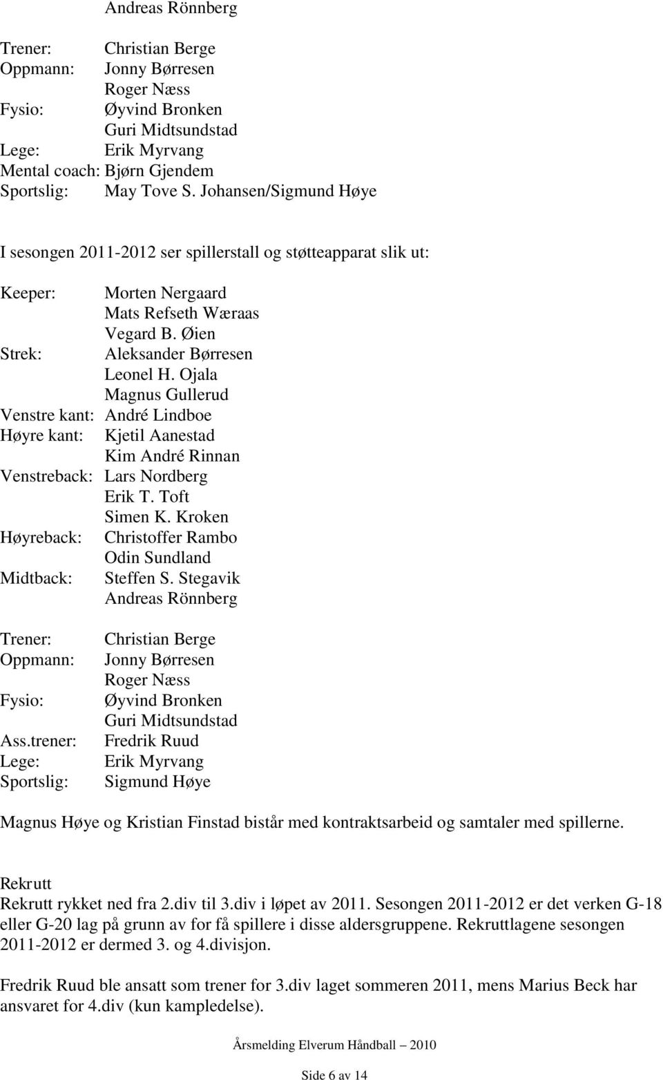 Ojala Magnus Gullerud Venstre kant: André Lindboe Høyre kant: Kjetil Aanestad Kim André Rinnan Venstreback: Lars Nordberg Erik T. Toft Simen K.